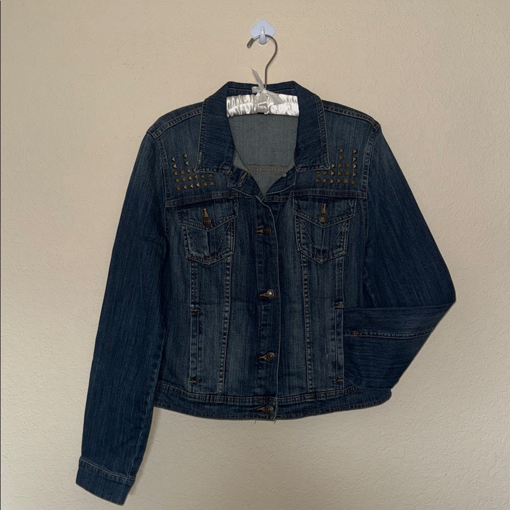 a.n.a Blue Denim Jacket with Gold Accents